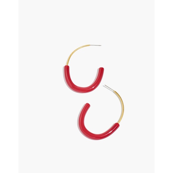 2 pair Madewell Half-and-Half Hoop Earrings Gold/Cherry & Gold/Tortoiseshell - Picture 7 of 10